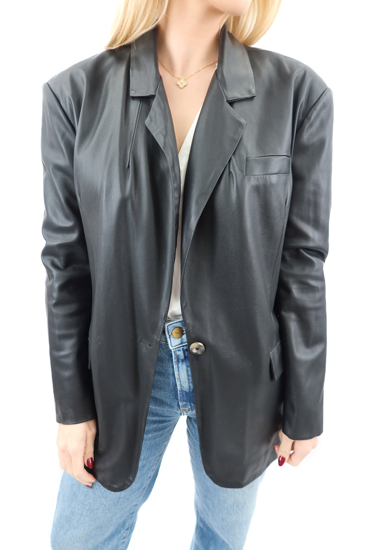 BlankNYC black vegan leather oversize blazer NWT (S)