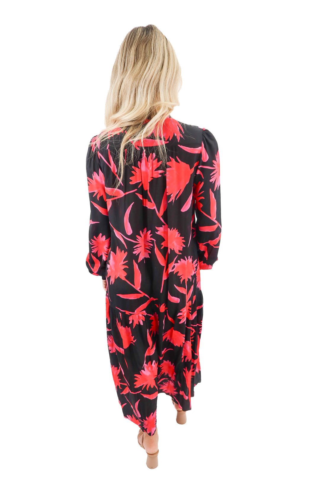 SALONI black floral print silk midi dress (2; retail $795)