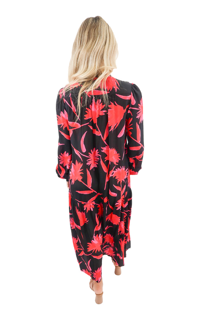 SALONI black floral print silk midi dress (2; retail $795)