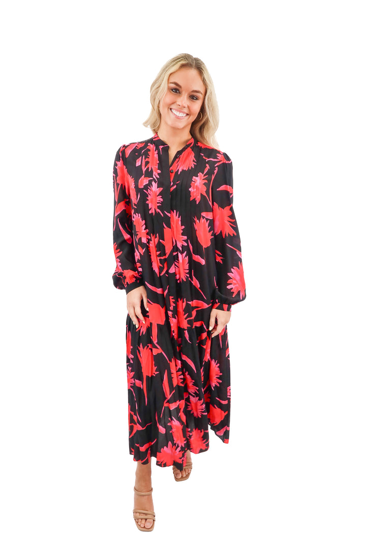 SALONI black floral print silk midi dress (2; retail $795)