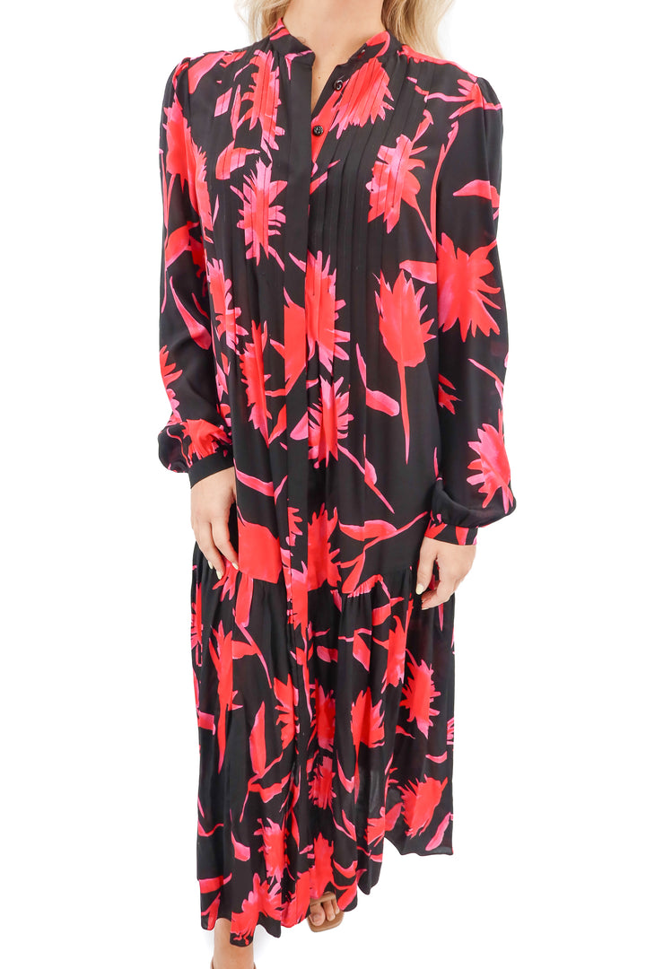 SALONI black floral print silk midi dress (2; retail $795)