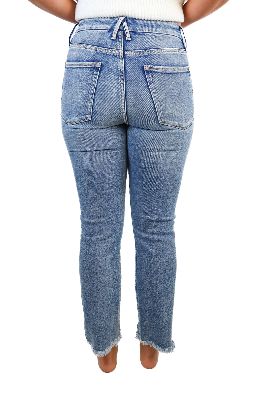 good american medium wash straight leg jeans (8/29)