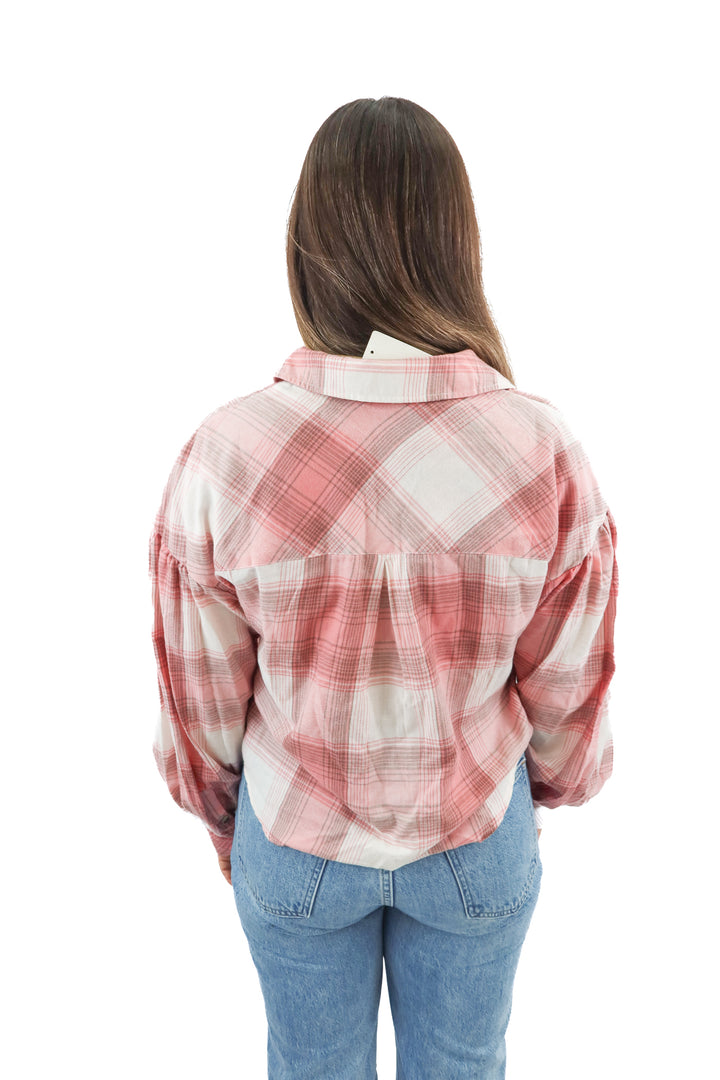 sanctuary pink plaid flannel top (M)