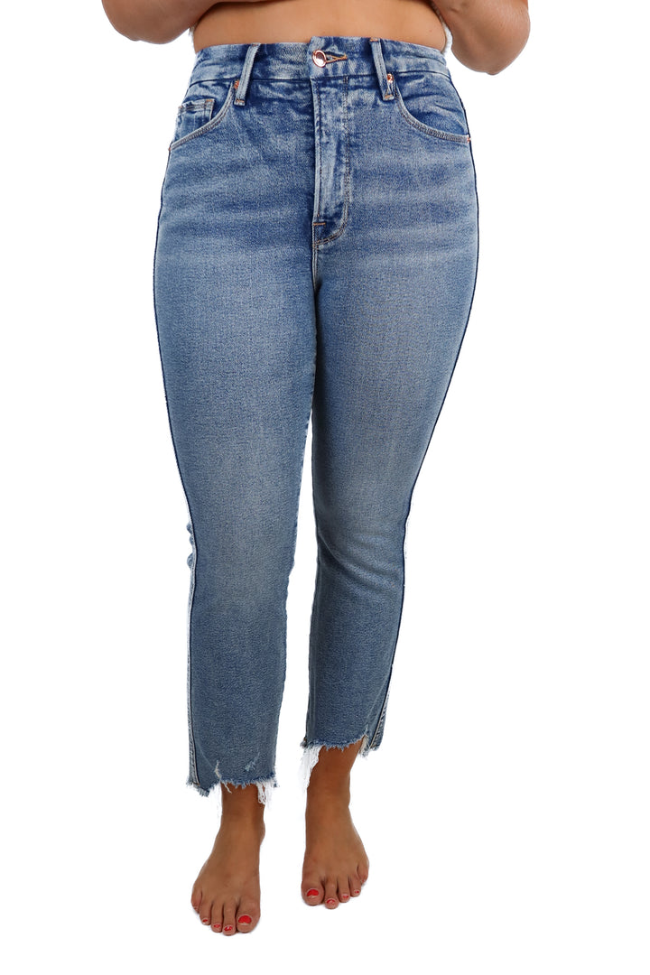 good american medium wash straight leg jeans (8/29)
