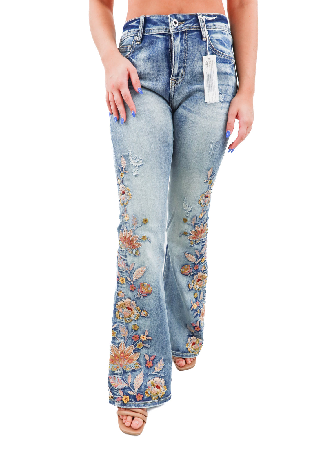 grace in la in la floral embroidered high waist jeans nwt (26; retail $95)