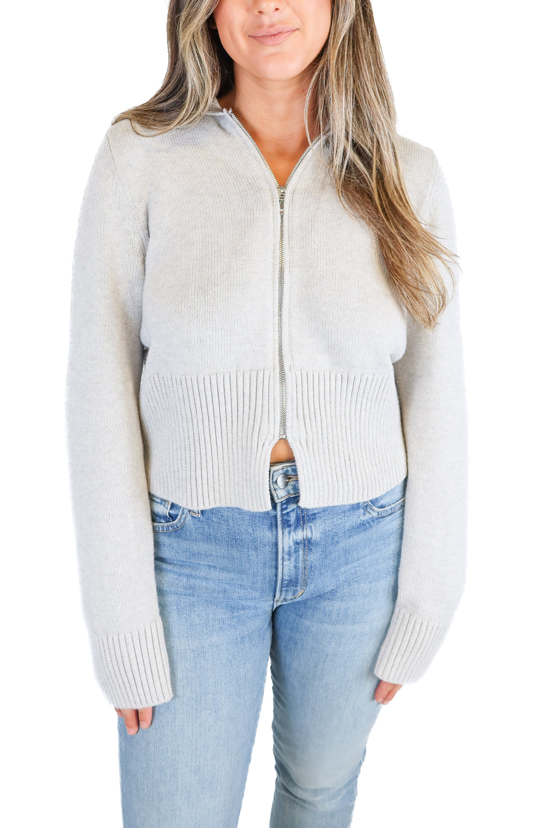 abercrombie & fitch grey zip up sweater (L; retail $90)