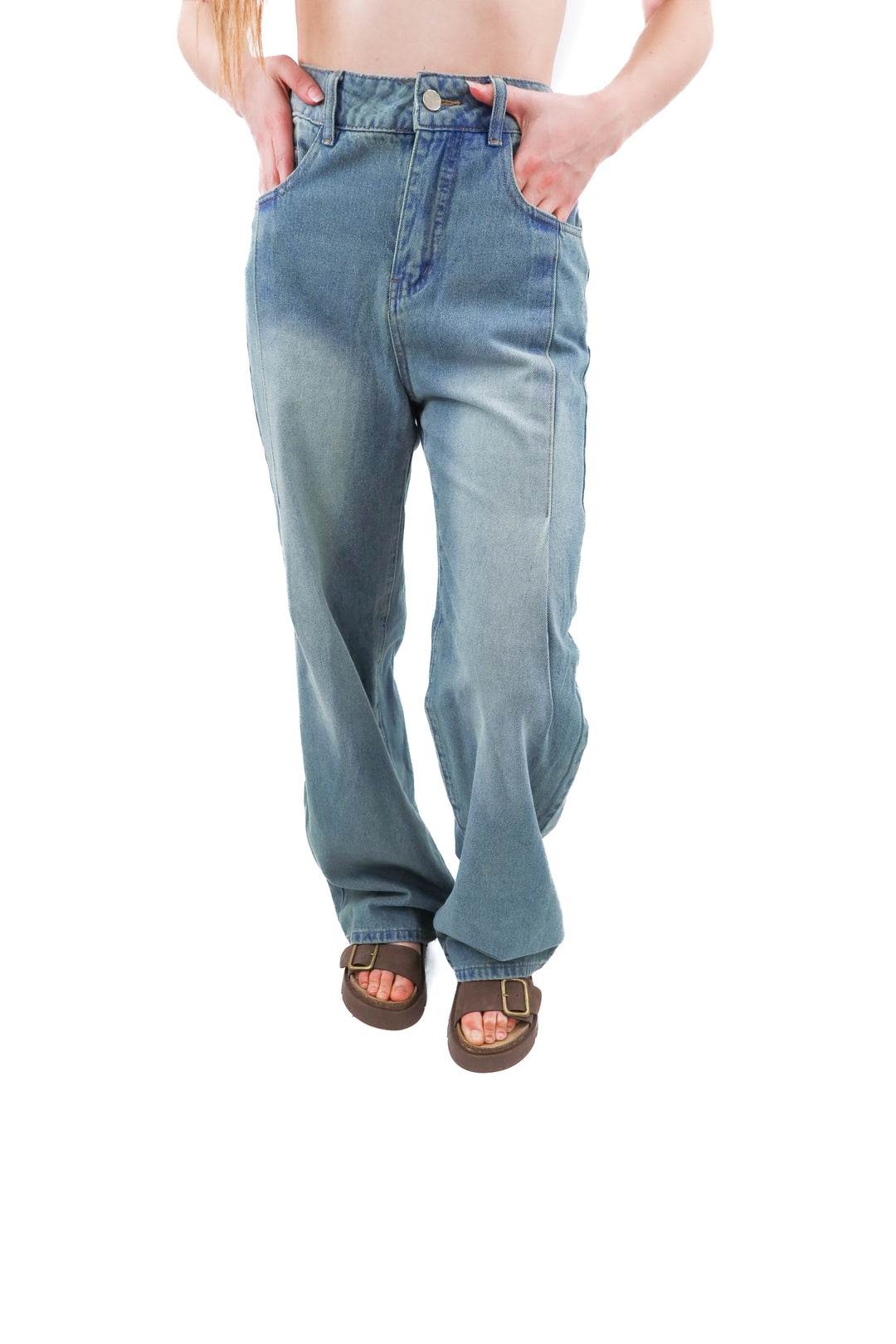 blue wide leg denim (s)