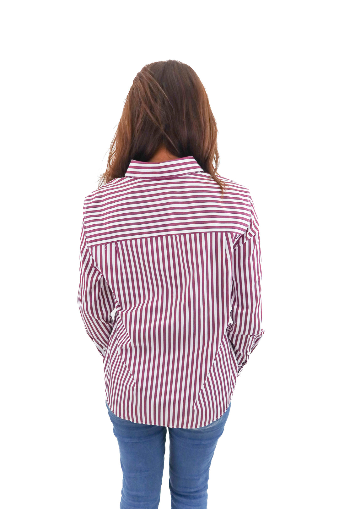 Chicos purple and white stripe button down up (8; retail $82)