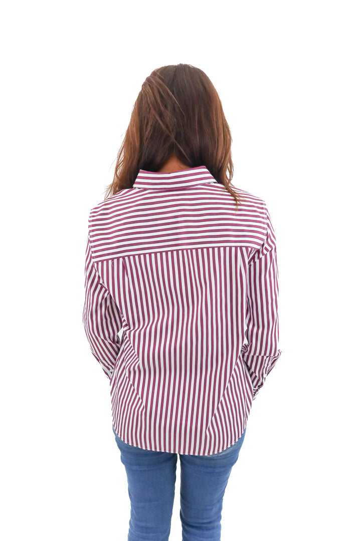 Chicos purple and white stripe button down up (8; retail $82)