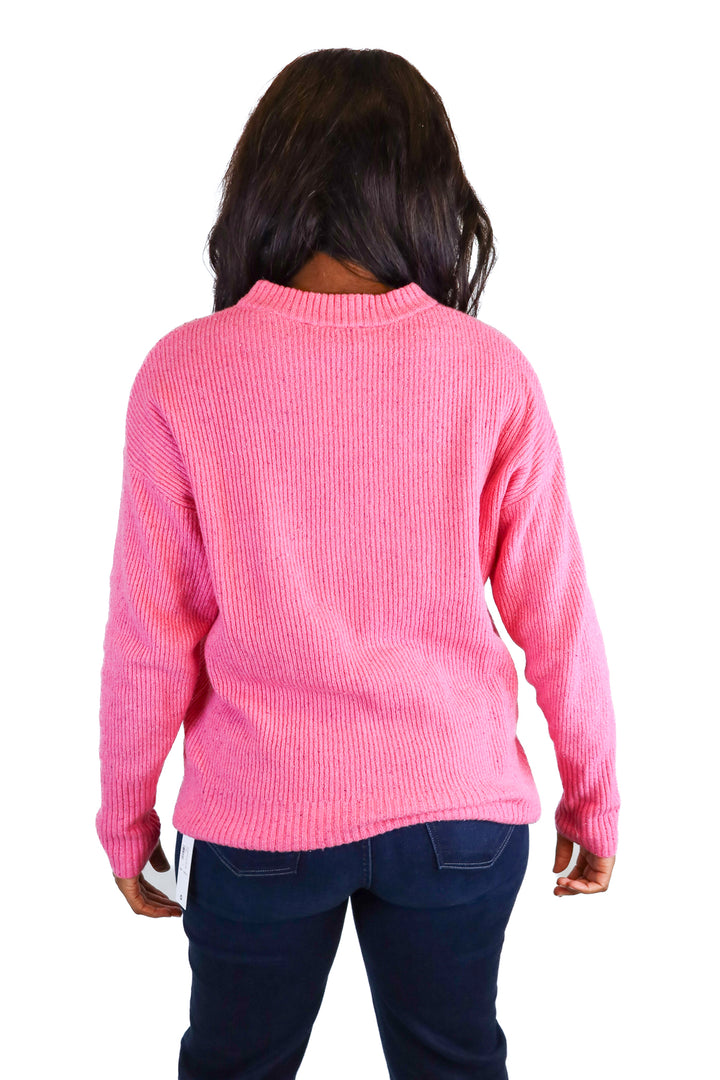 Something Navy Hot Pink Heathered & Ribbed Sweater (M)