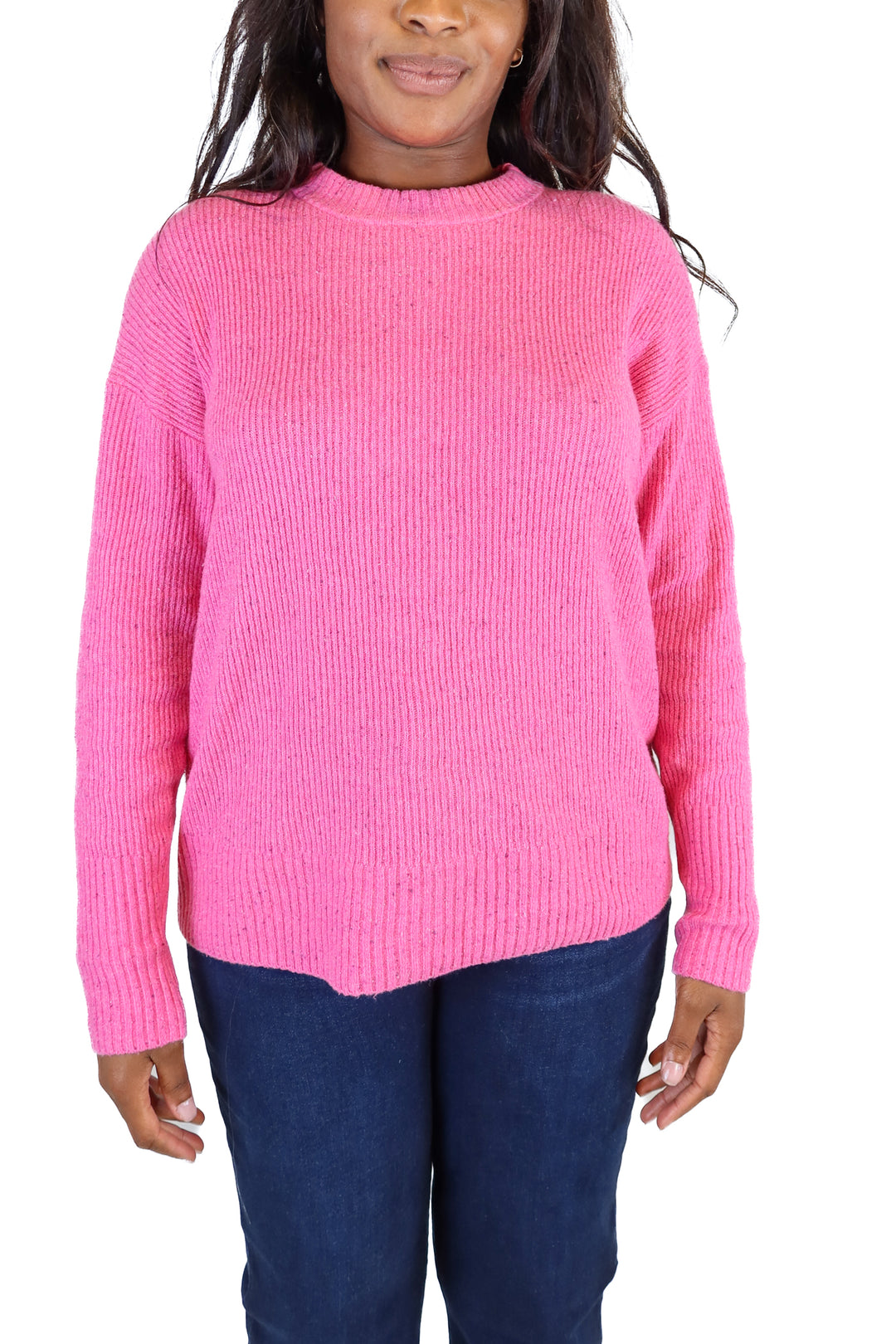Something Navy Hot Pink Heathered & Ribbed Sweater (M)