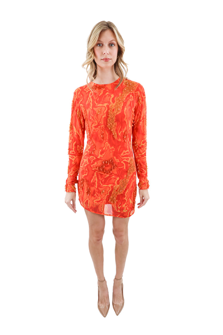 onalaja orange beaded dress (l; retail $951)