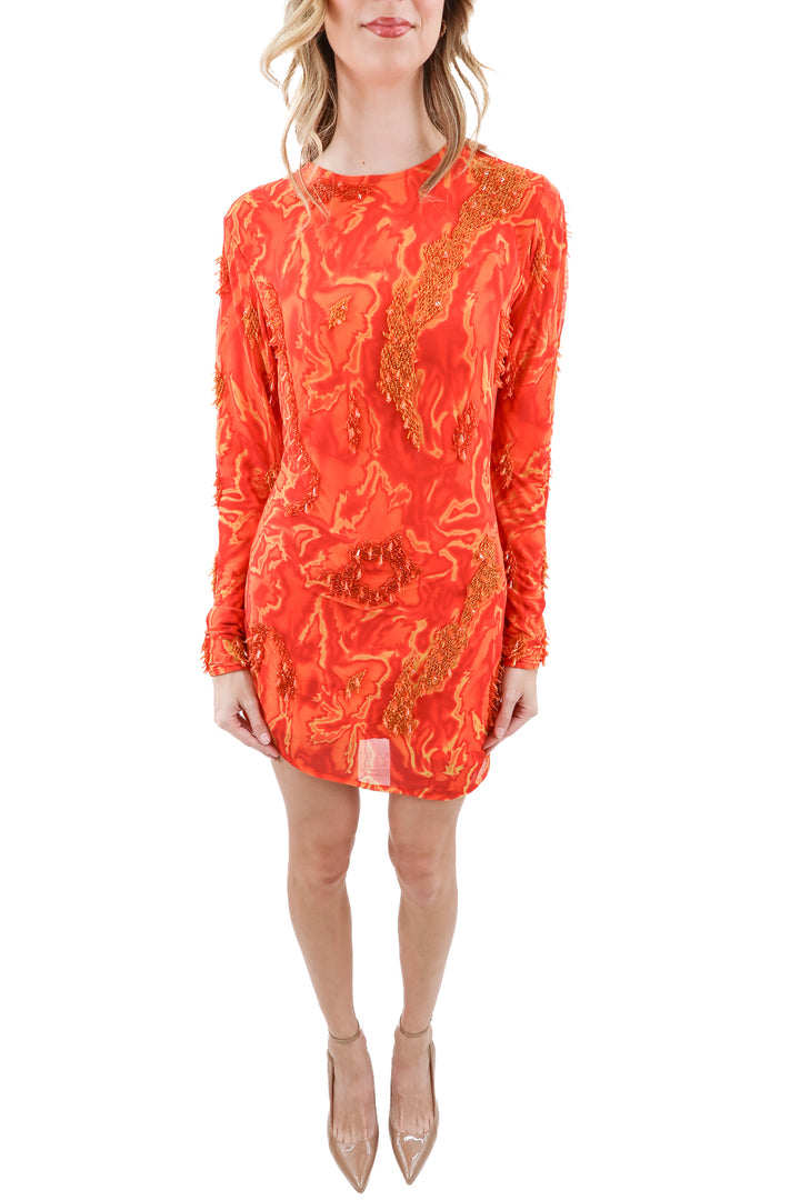 onalaja orange beaded dress (l; retail $951)