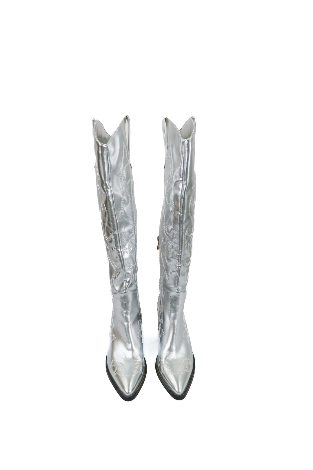 Azalea Wang silver tall cowboy boots (7; retail $129)