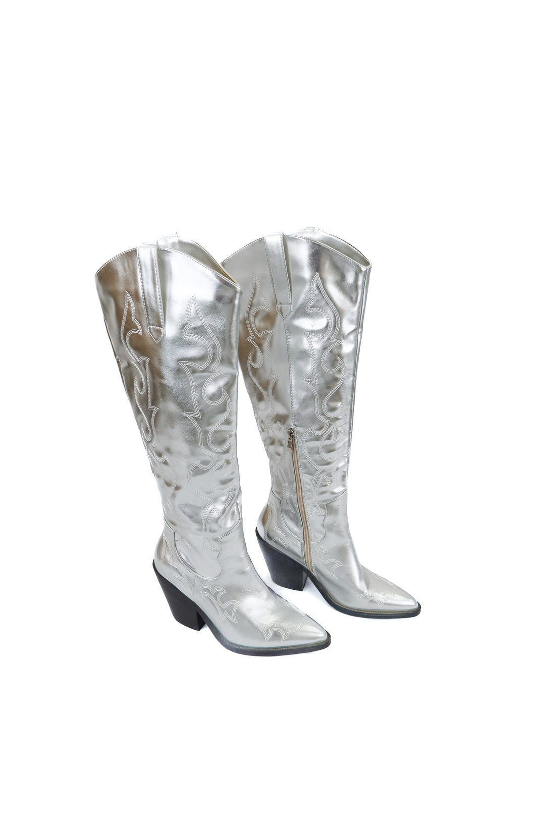 Azalea Wang silver tall cowboy boots (7; retail $129)
