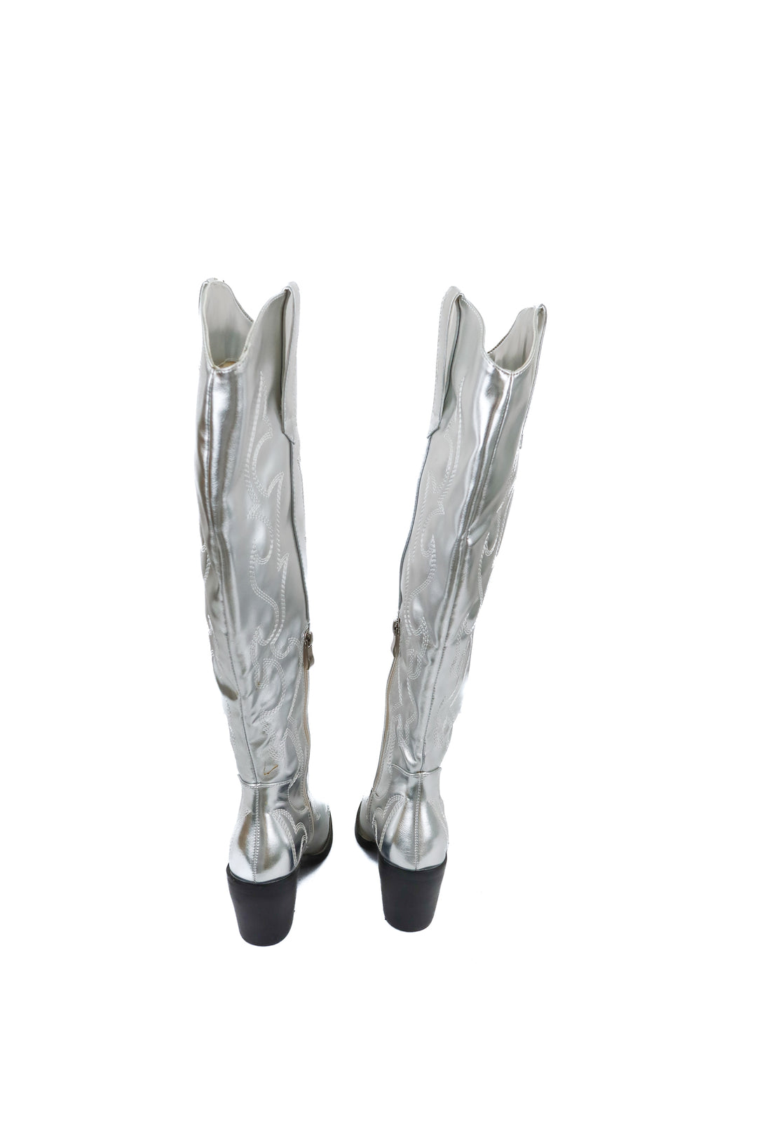 Azalea Wang silver tall cowboy boots (7; retail $129)