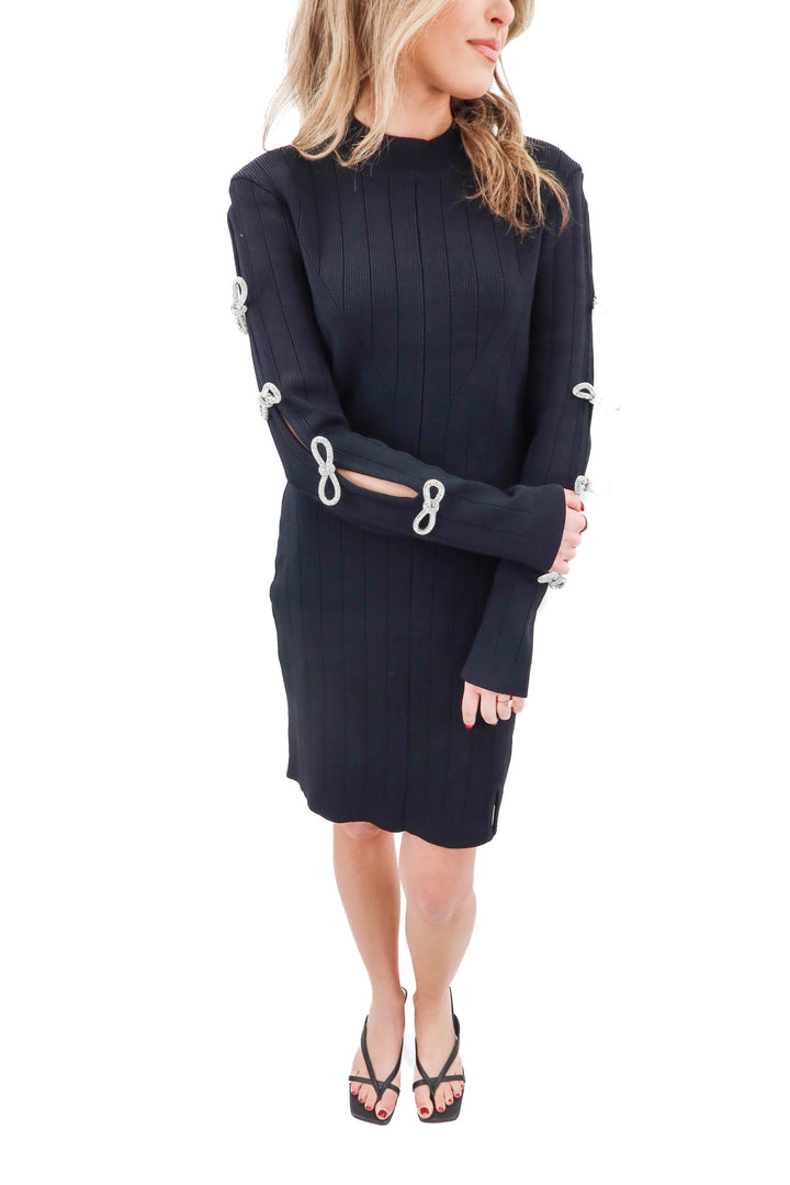 endless rose black knit dress w/ crystal bows (l; retail $140)