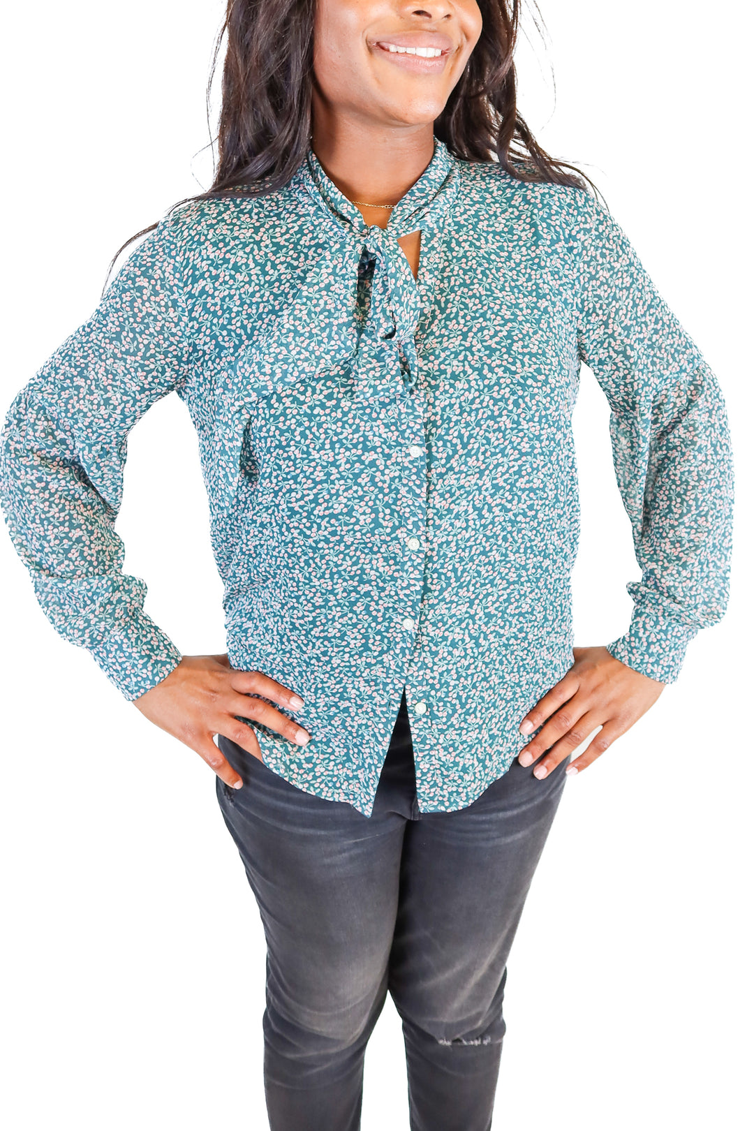 loft green patterned button up (m) NWT