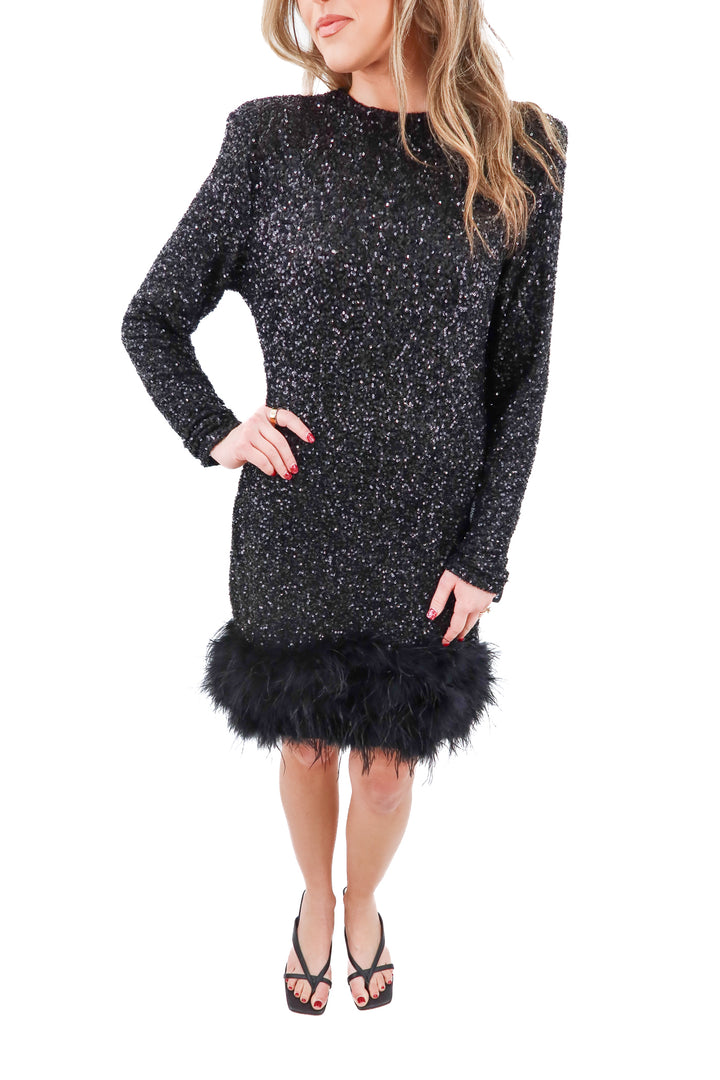 club l claudia black sequin mini dress nwt (m; retail $250)