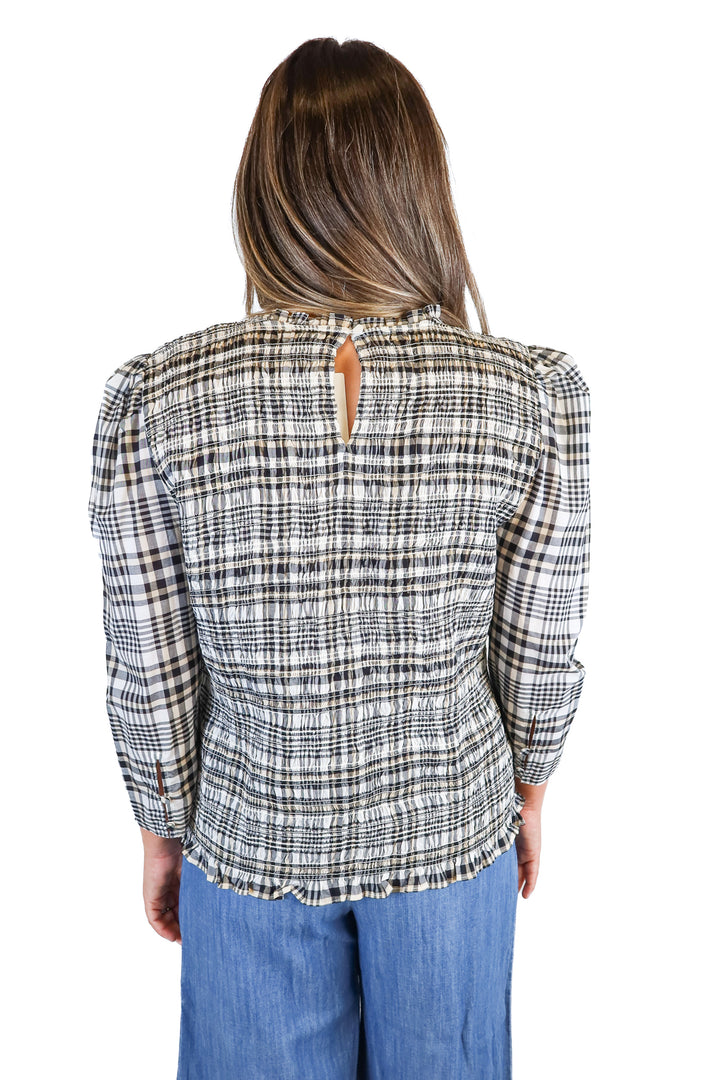 ann taylor plaid smocked 3/4 sleeve blouse NWT (XL; retail $69.50)