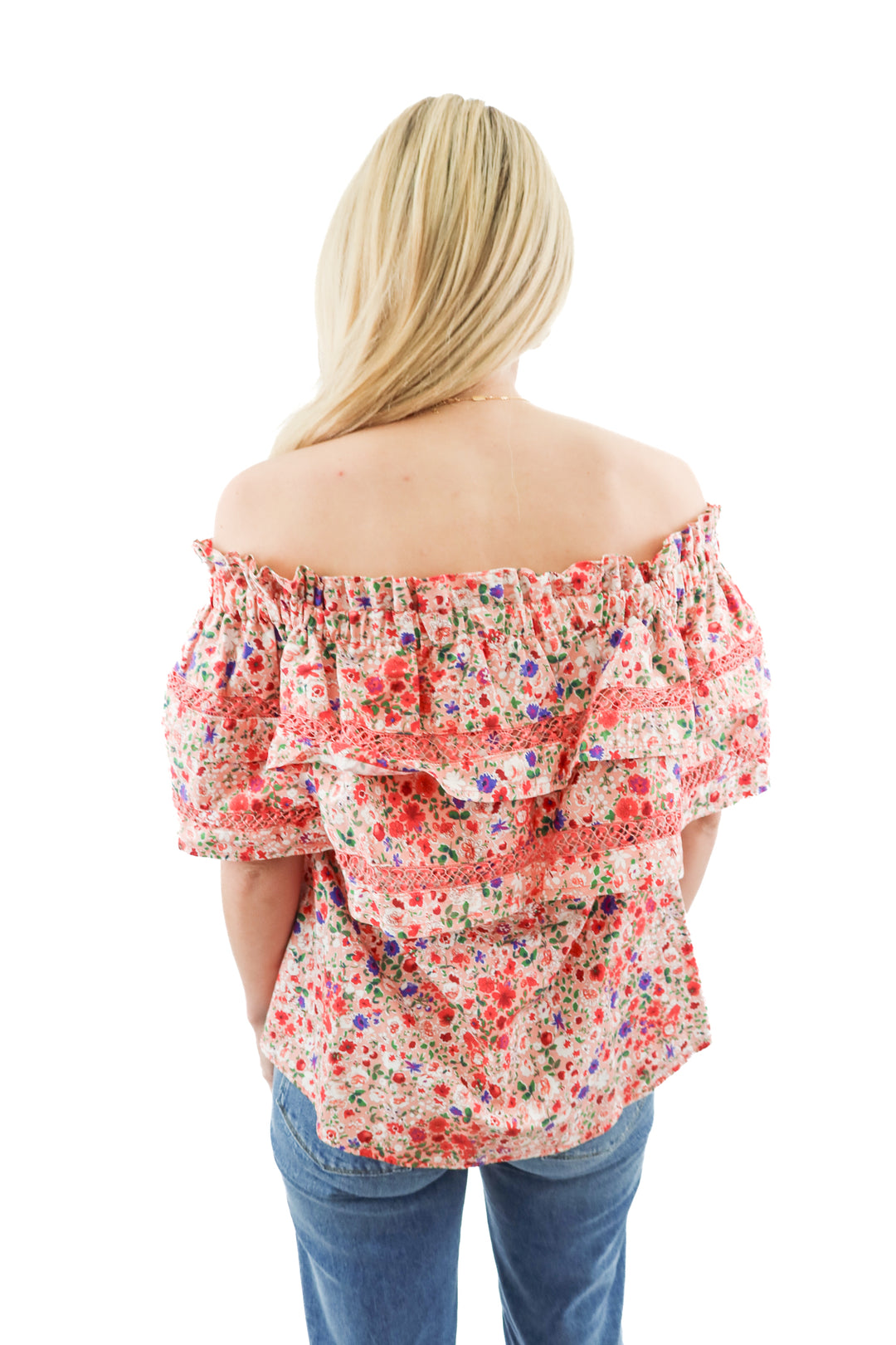 Mi Golondrina pink floral ruffle top (XS; retail $245)
