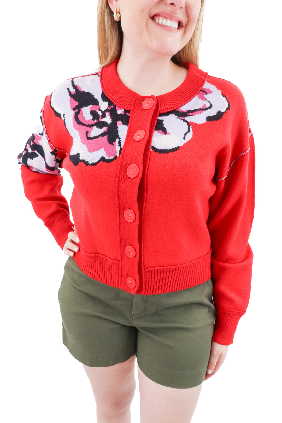 maeve red knit cardigan (m)