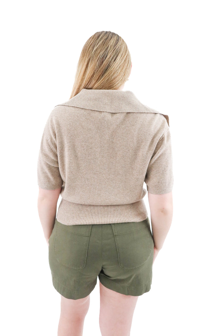 pilcro taupe short sleeve sweater top (m; retail $125)