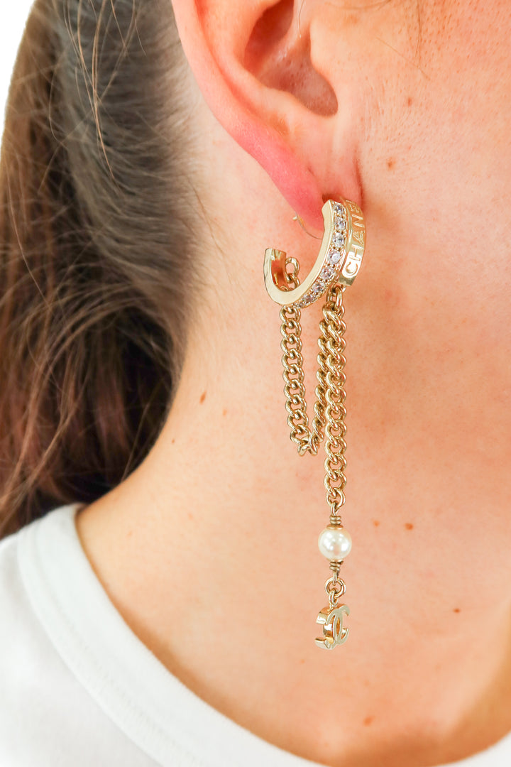 Chanel CC Hoops with Crystal and Chain Detail
