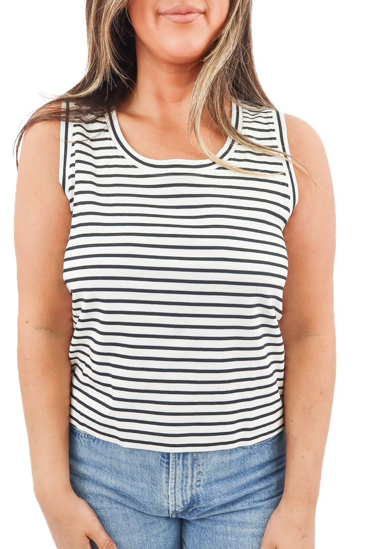 spanx black white stripe tank NWT (L; retail $38)