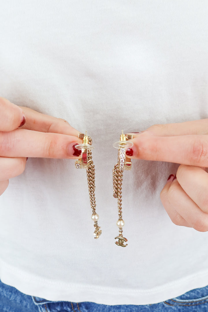Chanel CC Hoops with Crystal and Chain Detail