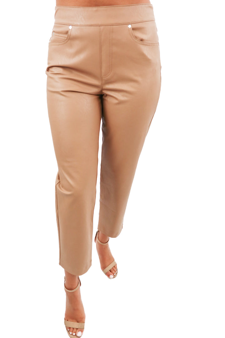 spanx tan vegan leather trouser pants (M; retail $128)