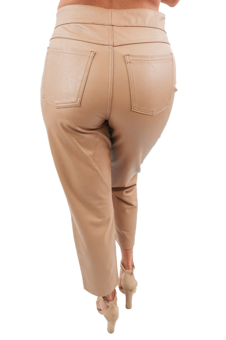 spanx tan vegan leather trouser pants (M; retail $128)