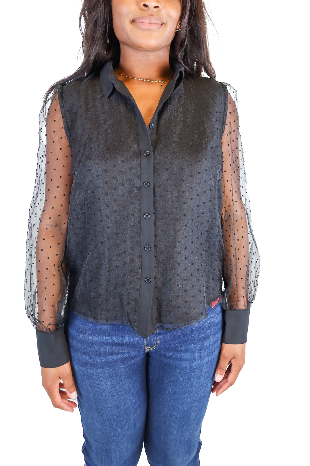 jealous tomato black polka dot long sleeve blouse (L)
