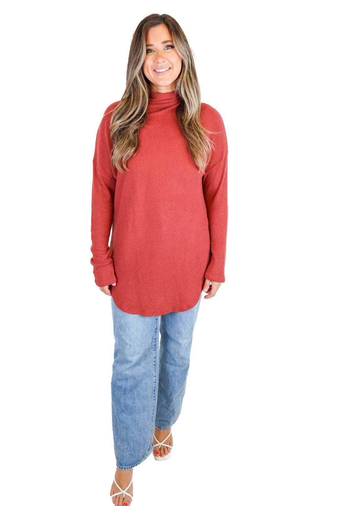 active usa cinnamon ribbed turtleneck sweater dress (L)