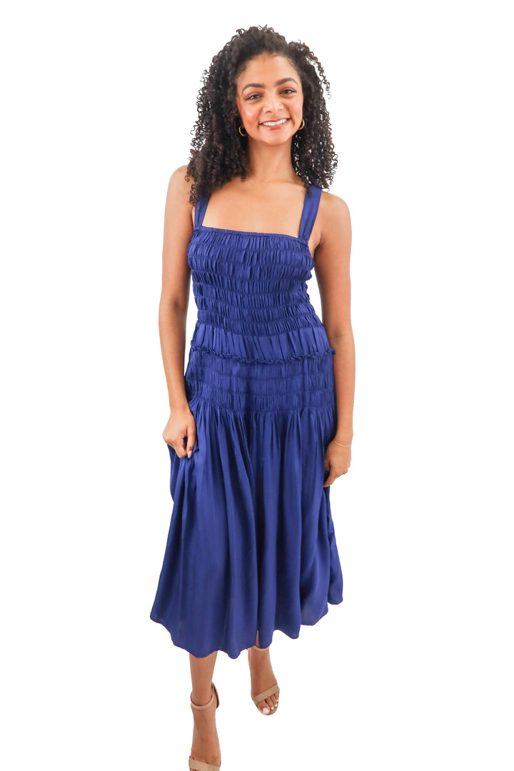 j. crew blue smocked sleeveless maxi dress (M)