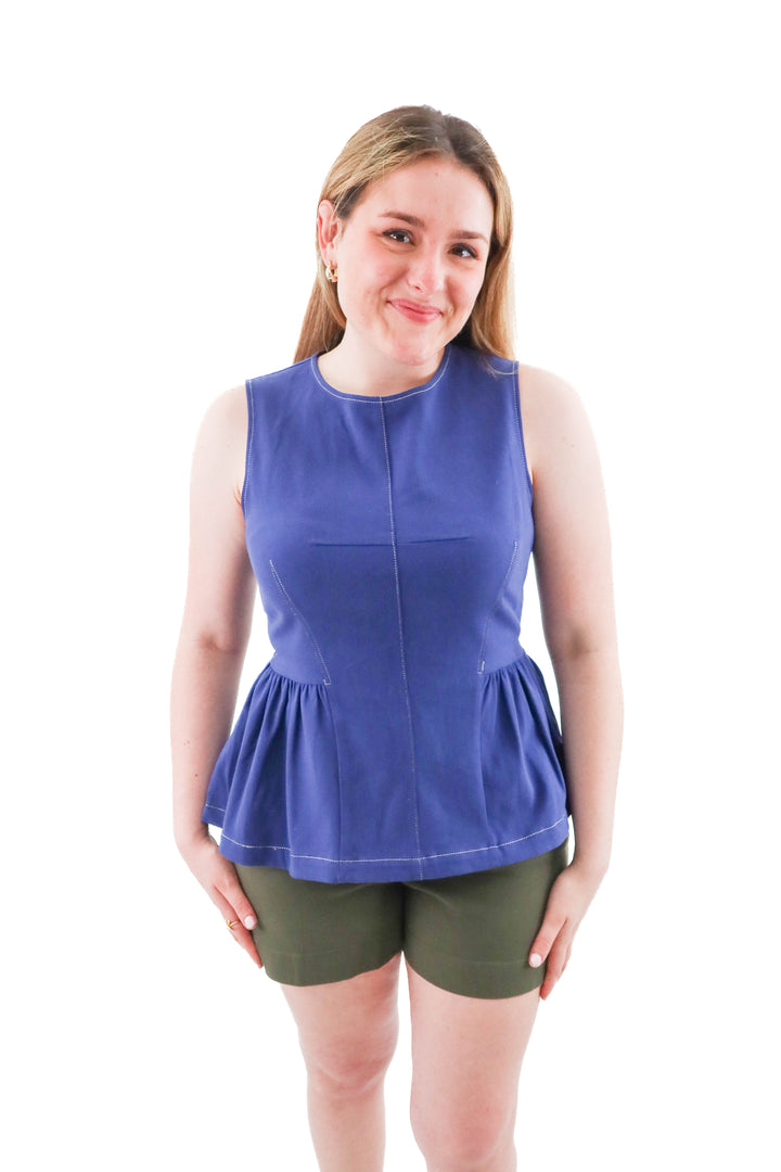 Maeve navy peplum top w/ white stitching nwt (m; retail $128)