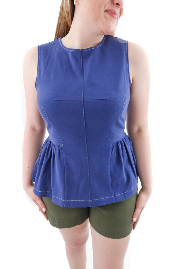 Maeve navy peplum top w/ white stitching nwt (m; retail $128)