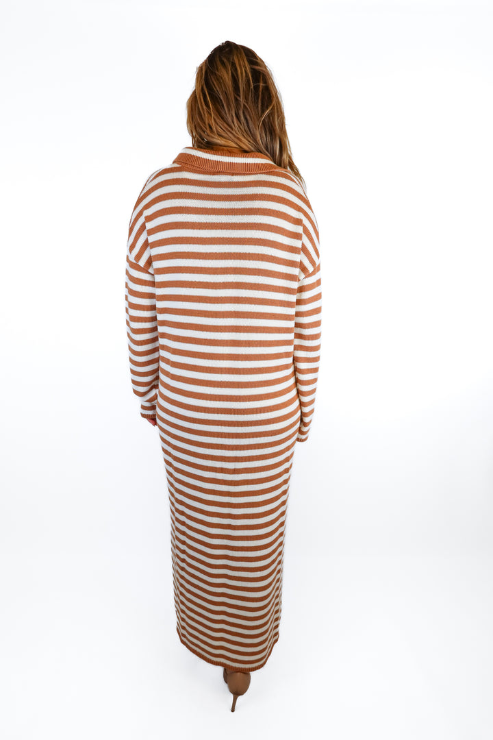 525 america brown and white striped sweater dress NWT (L; retail $159)