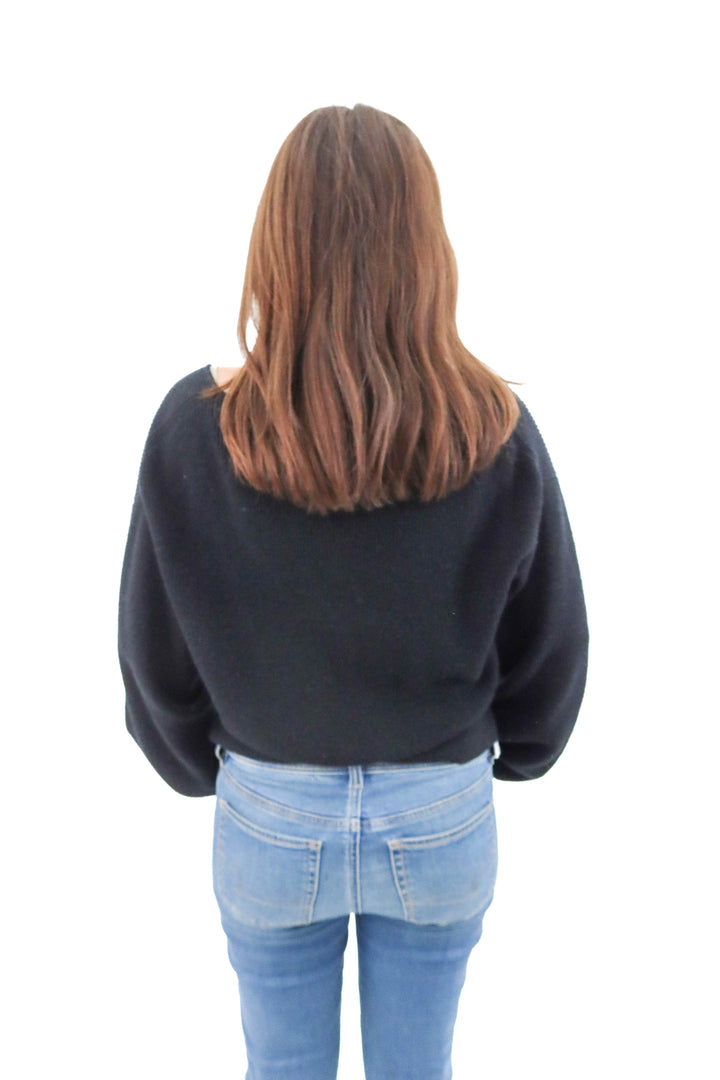 j.crew black v neck knit merino wool sweater (l)
