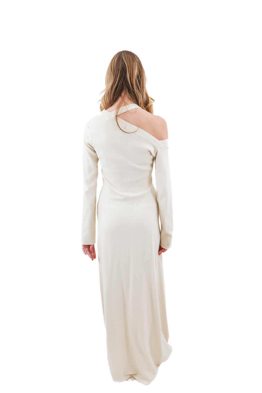 hanifa cream knit long sleeve maxi dress (l; retail $389)