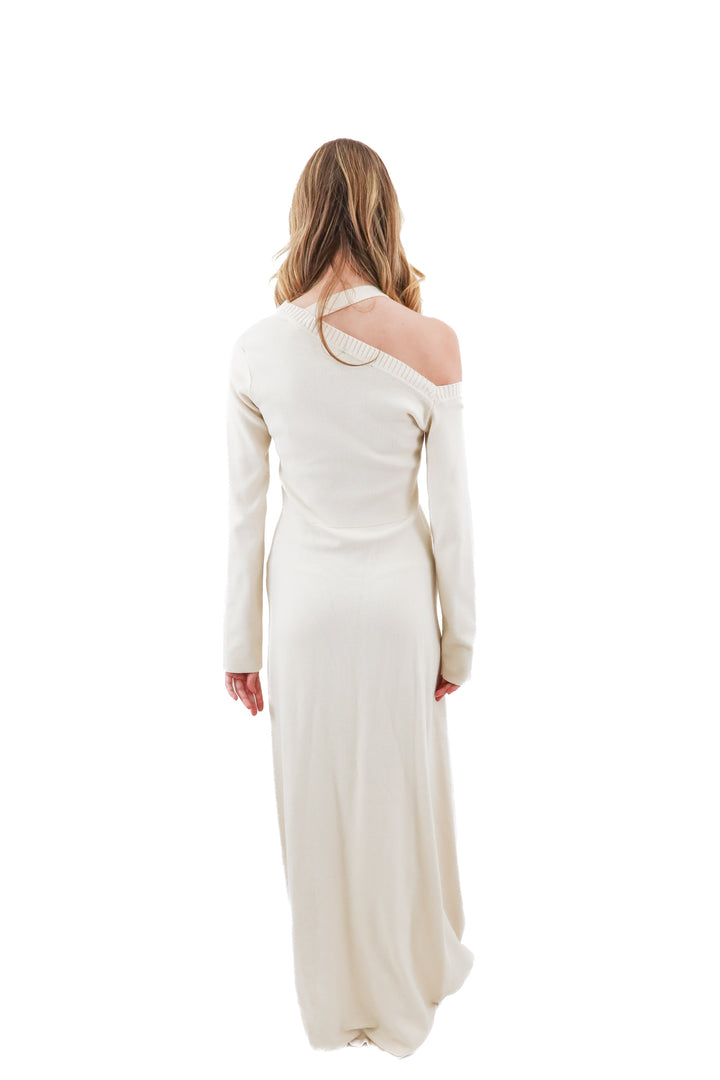 hanifa cream knit long sleeve maxi dress (l; retail $389)
