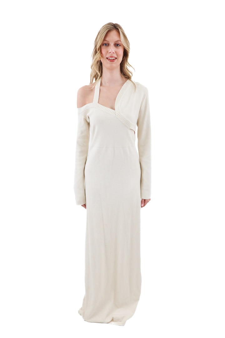 hanifa cream knit long sleeve maxi dress (l; retail $389)