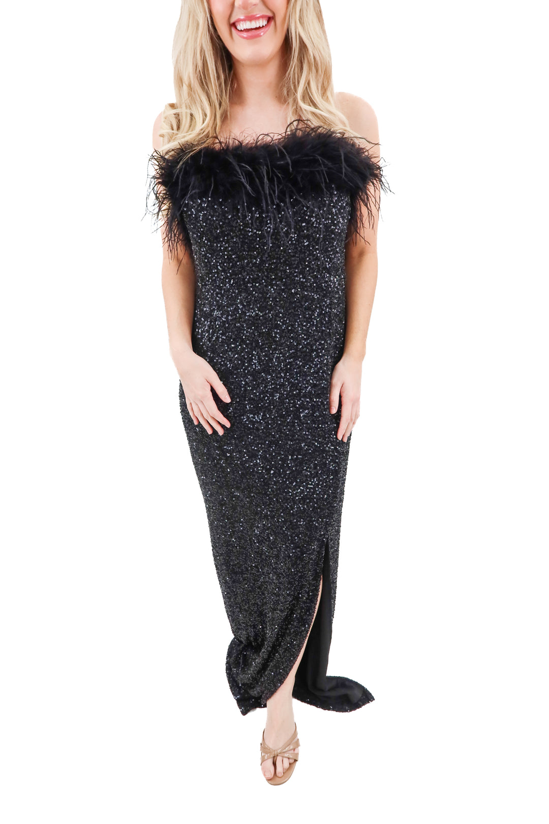 club l black sequin strapless long dress (12; retail $320)