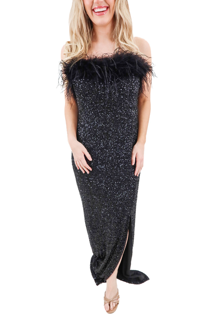 club l black sequin strapless long dress (12; retail $320)