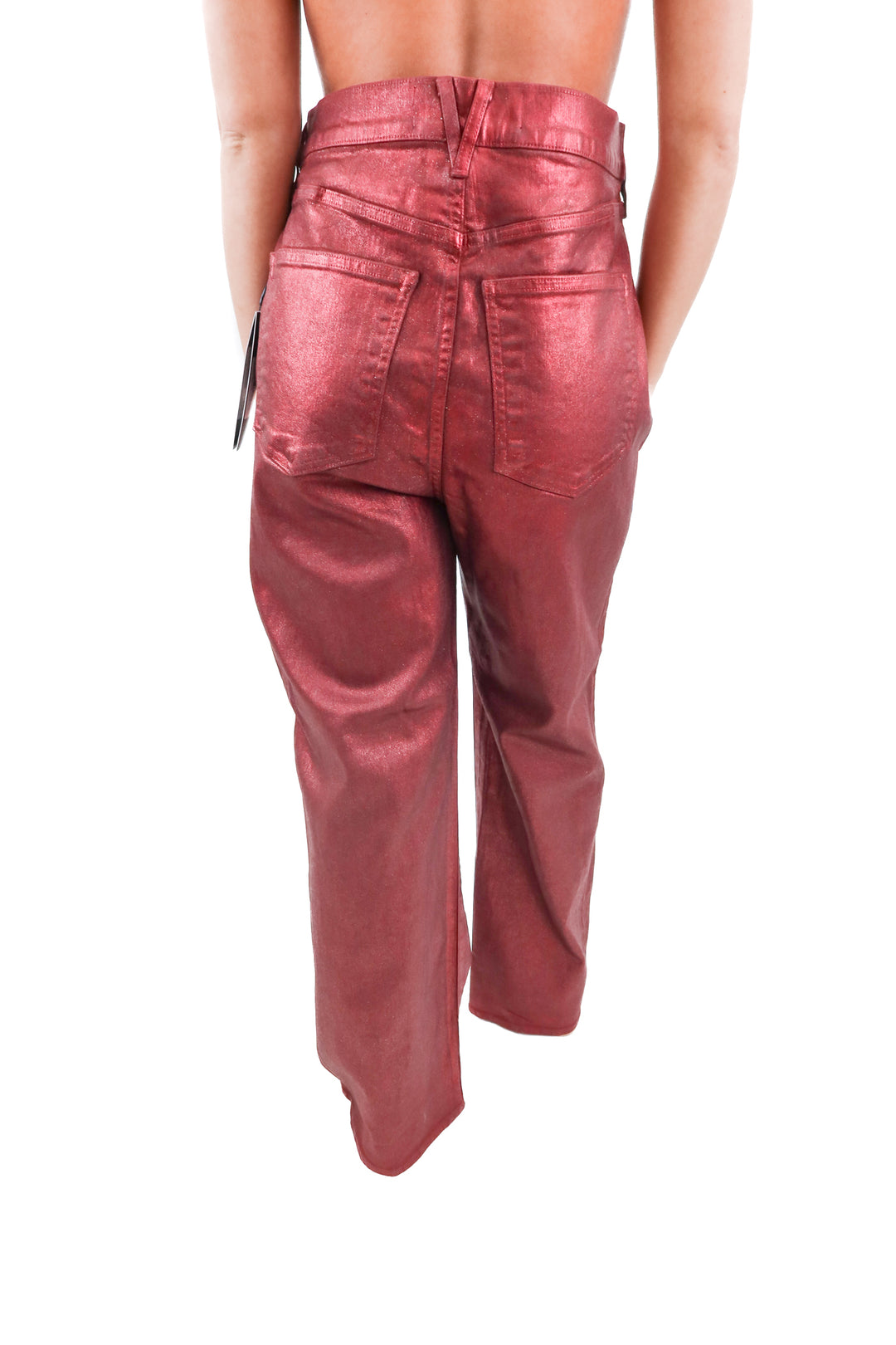 veronica beard burgundy metallic crosbie wide leg denim pants nwt (32; retail $398)
