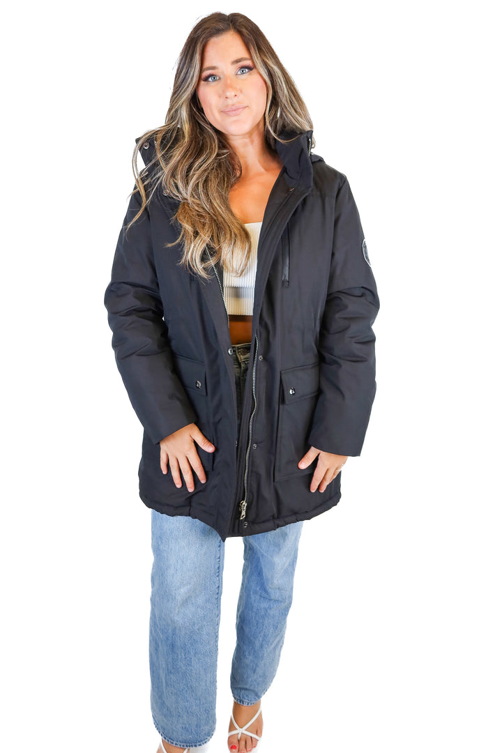 Spire black heavyweight parka jacket (L)