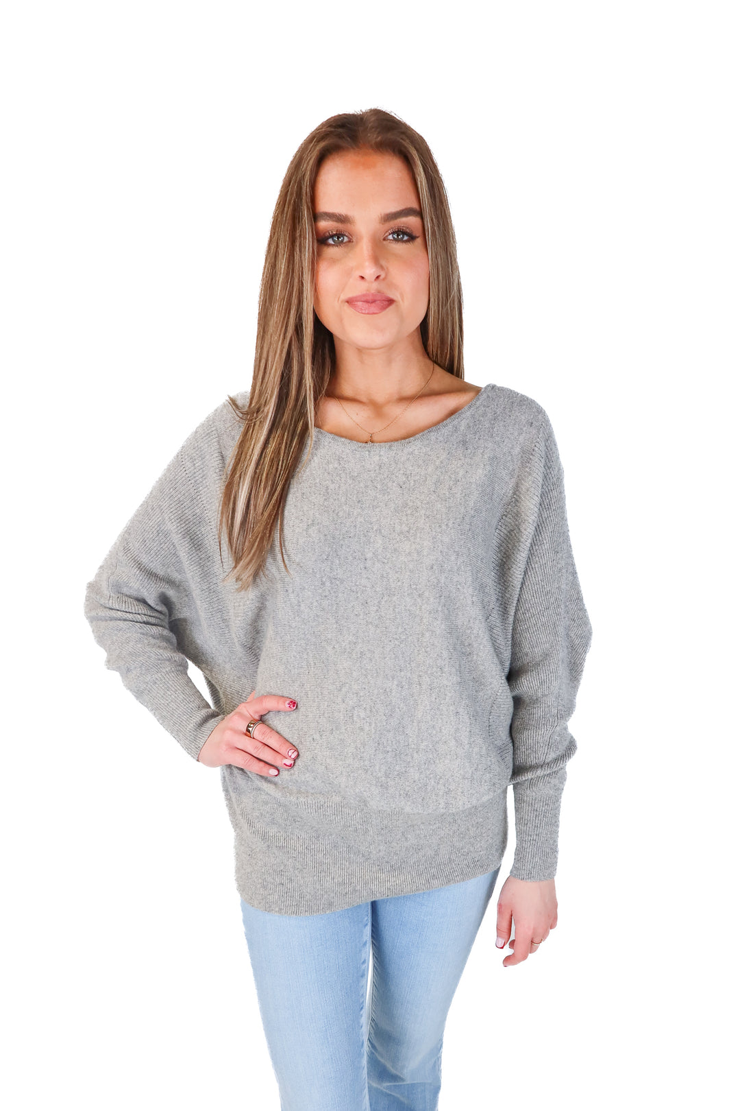 free people grey dolman sleeve sweater (s)