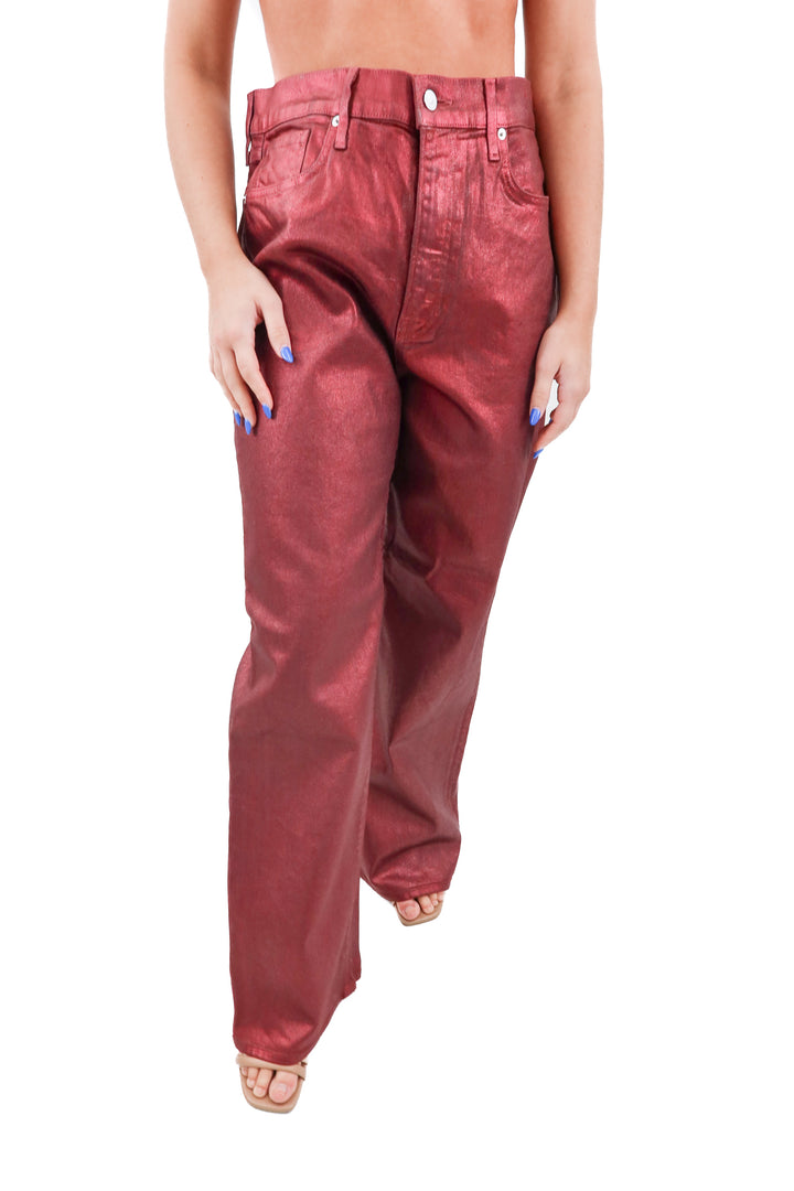 veronica beard burgundy metallic crosbie wide leg denim pants nwt (32; retail $398)
