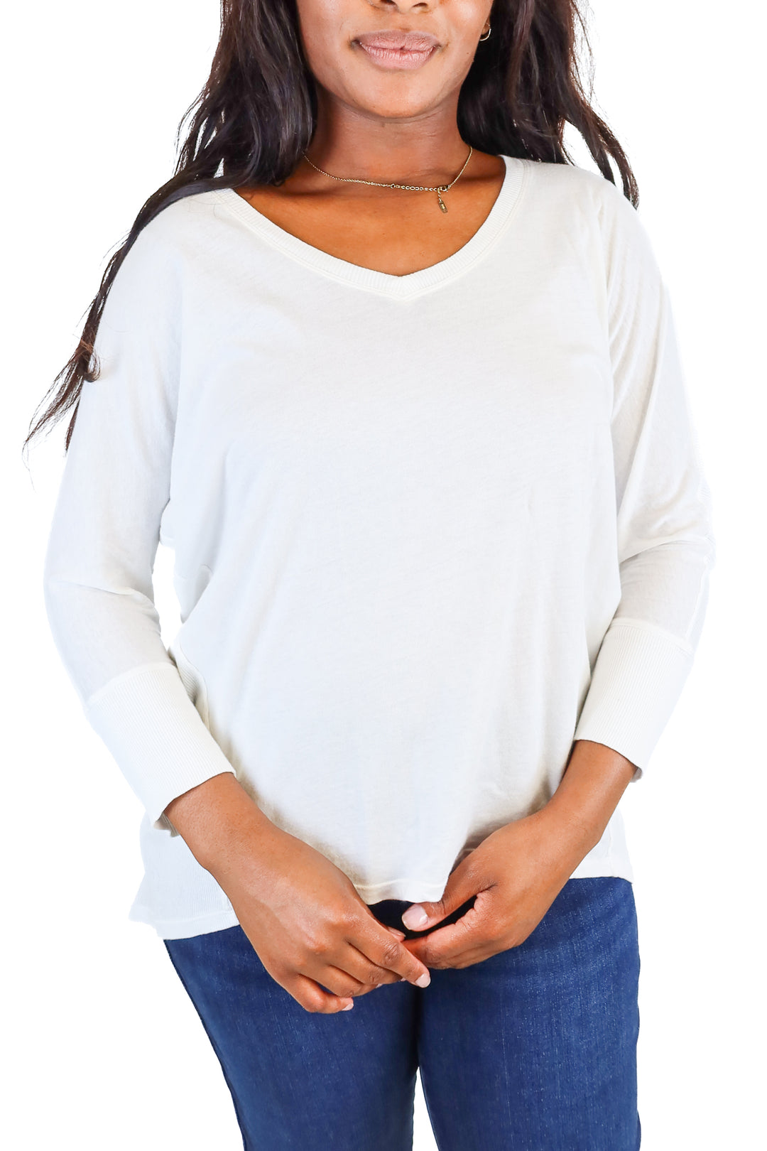 bobi white ribbed 3/4 sleeve top (m)