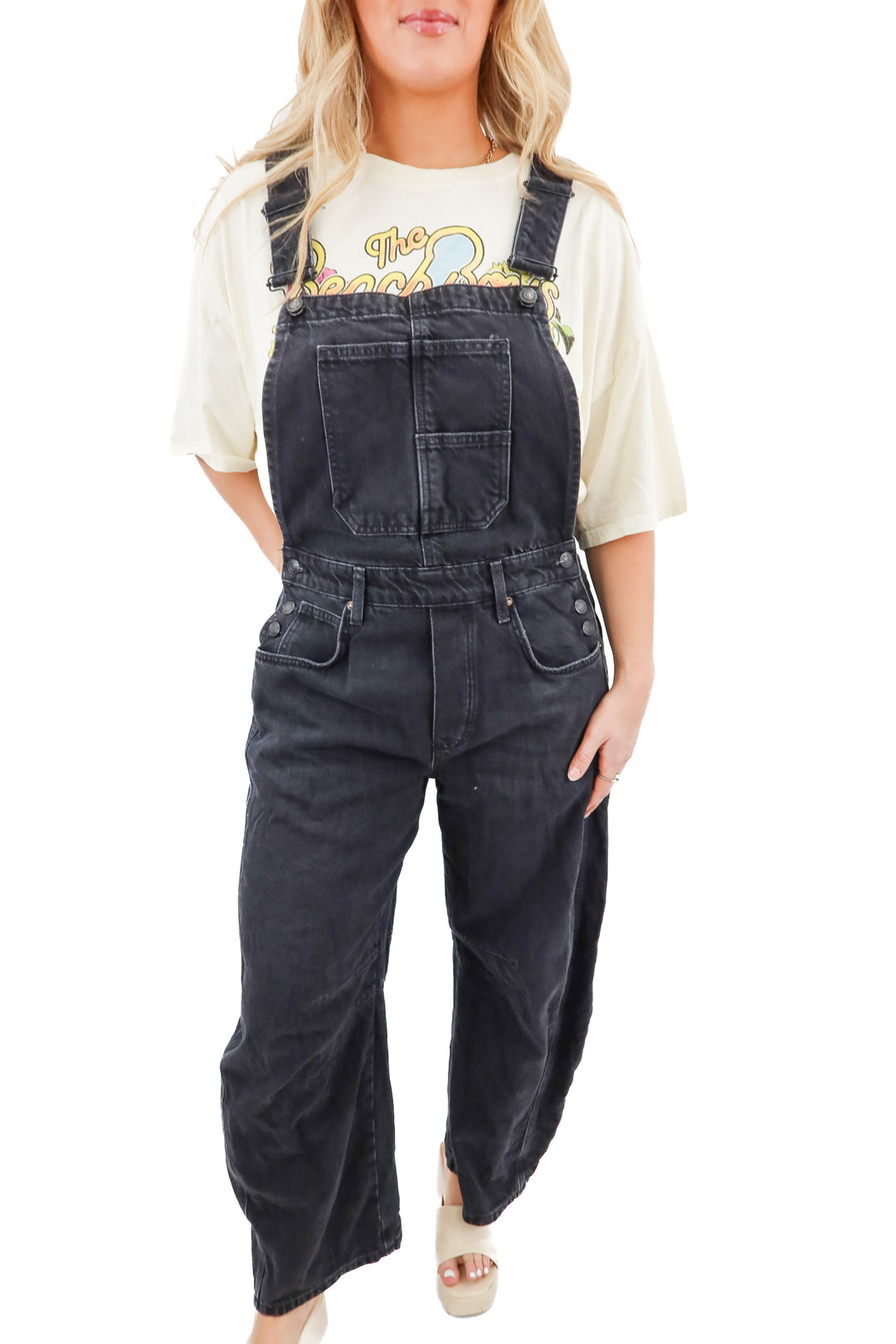 we the free black denim overalls (s; retail $148)